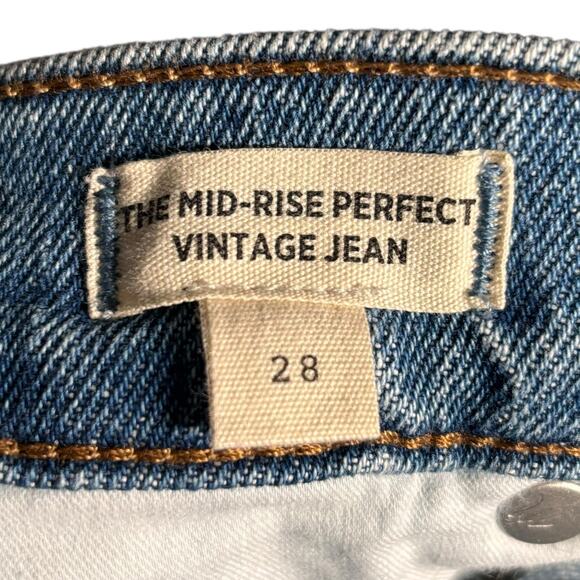 Madewell Mid-Rise Perfect Vintage Straight Jeans Raw Hem Size 28 Medium Wash - Picture 6 of 9